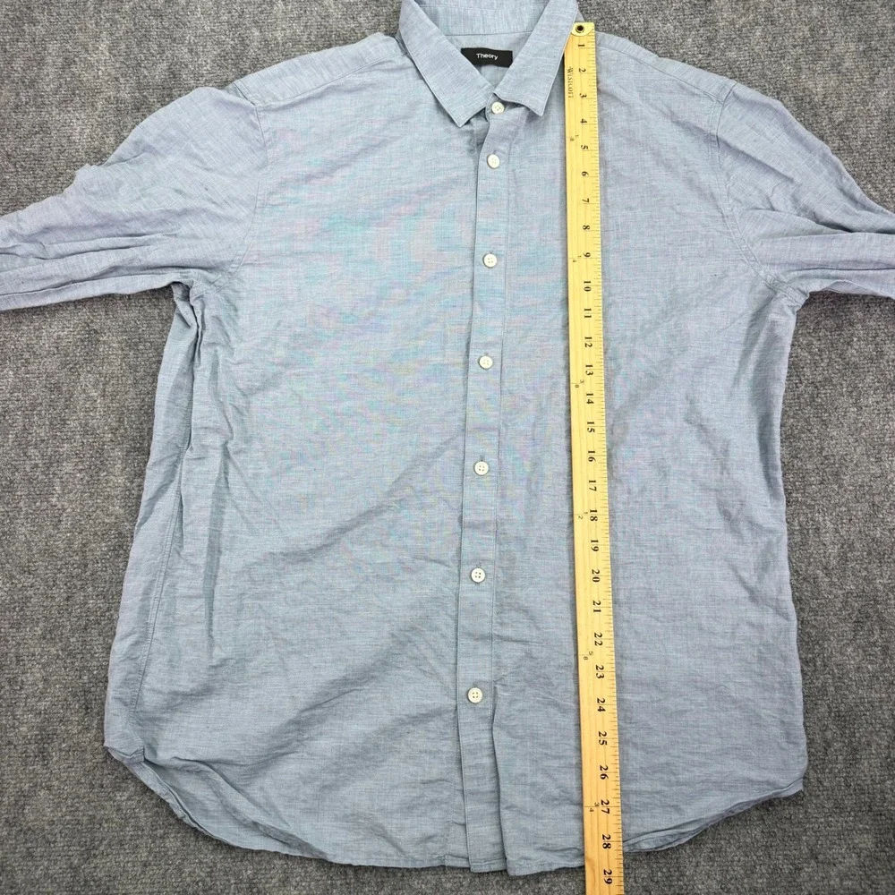 Theory Shirt Men's XL Light Blue Edward Essential Linen Cotton Blend Button Down
